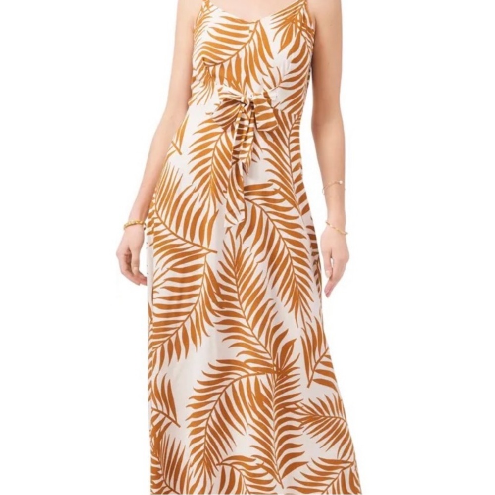 Vince Camuto Palm Print High Waist Tie Front Maxi Silhouette Dress-L - Picture 11 of 11